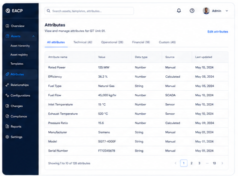 Enterprise Asset Configuration attributes view